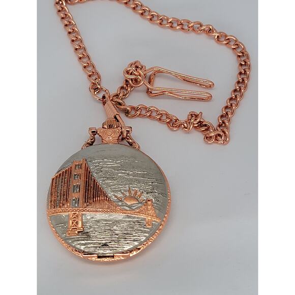 James Finley 1808 Commemoration of The Suspension Bridge Pocket Watch Bronze - Picture 4 of 4